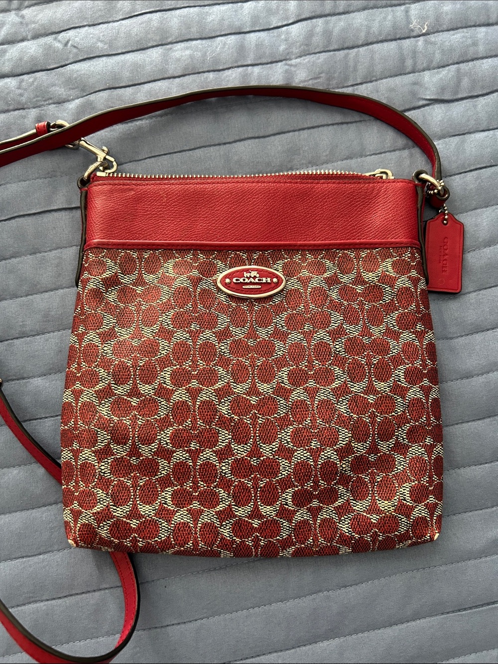 Coach Red Signature Jacquard Crossbody Bag